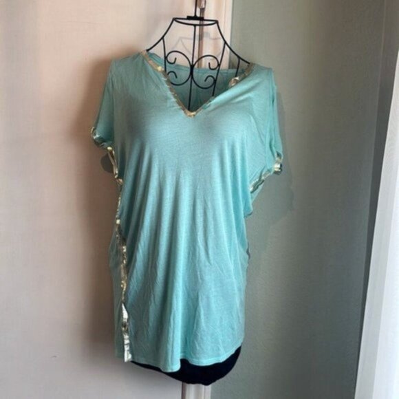 Zadig & Voltaire Tino Turquoise and Silver Foil Tee M - Picture 6 of 7